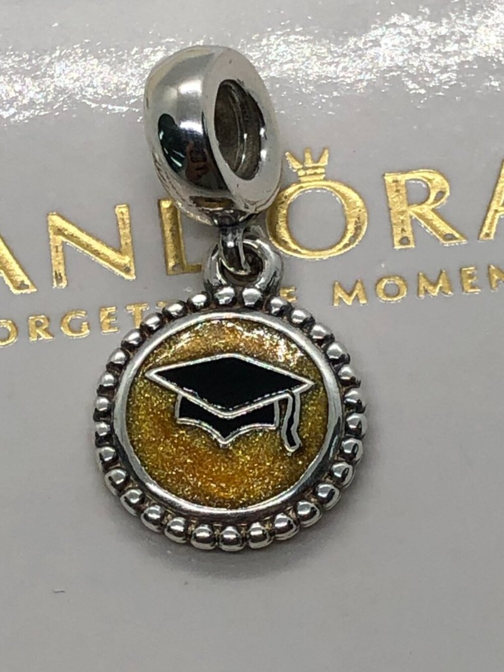Pandora Gold Glitter Graduation Cap Dangle Charm